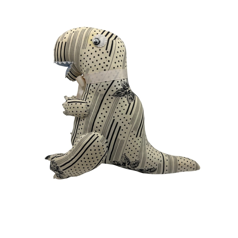 Handmade Stuffed Dinosaur Toy Plush T Rex Novelty Black White Print - Picture 8 of 11